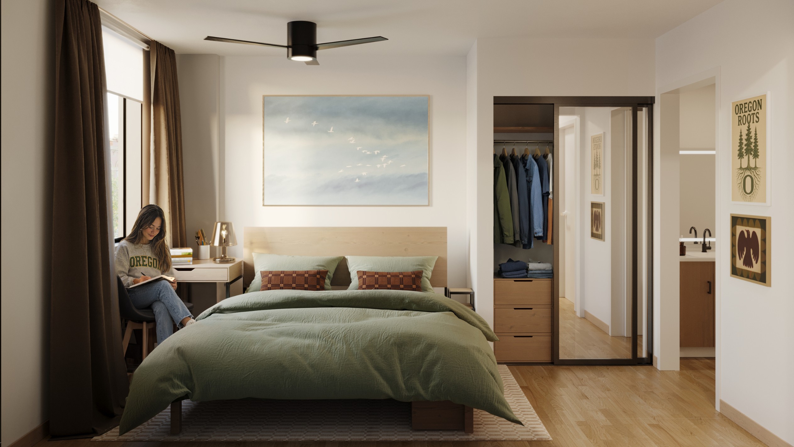 Rendering of a private bedroom at Chapter Alder