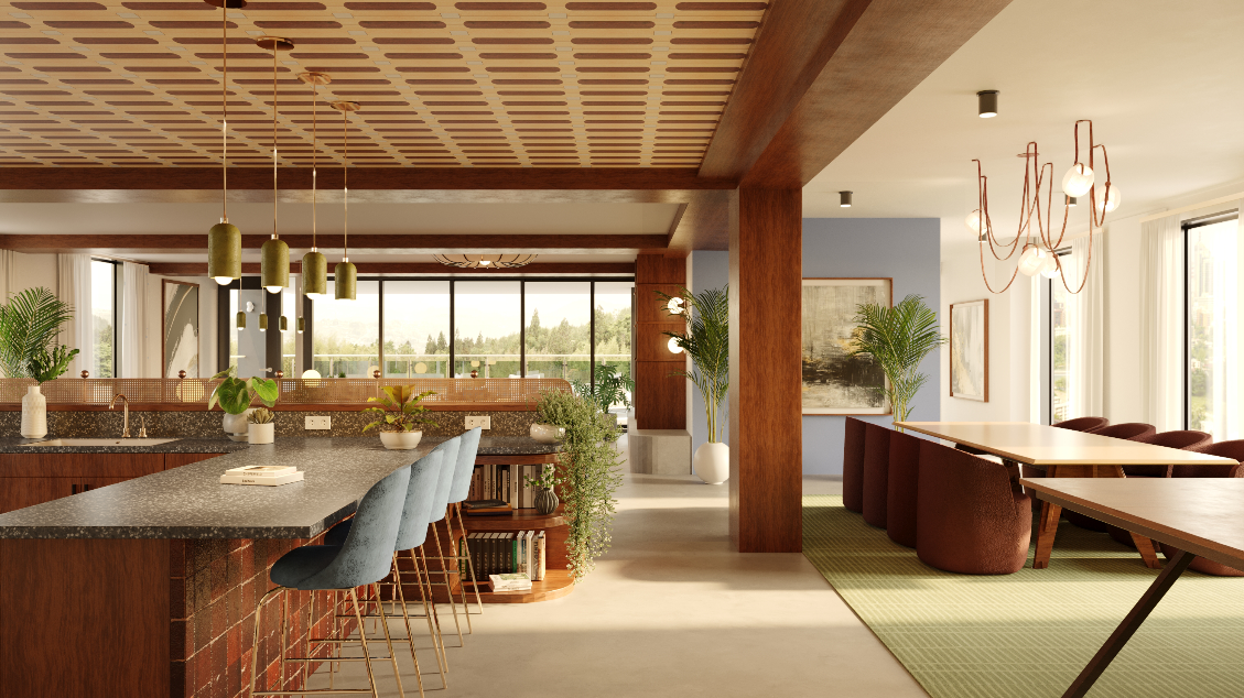 communal kitchen and dining hub