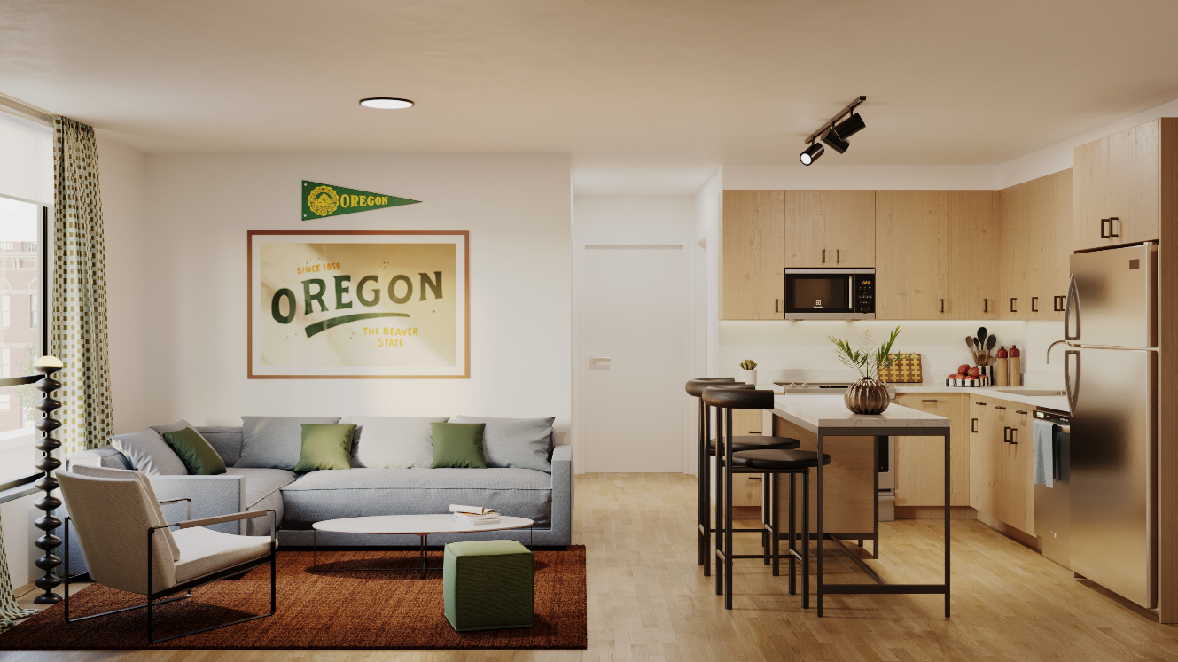 integrated living room kitchen layout
