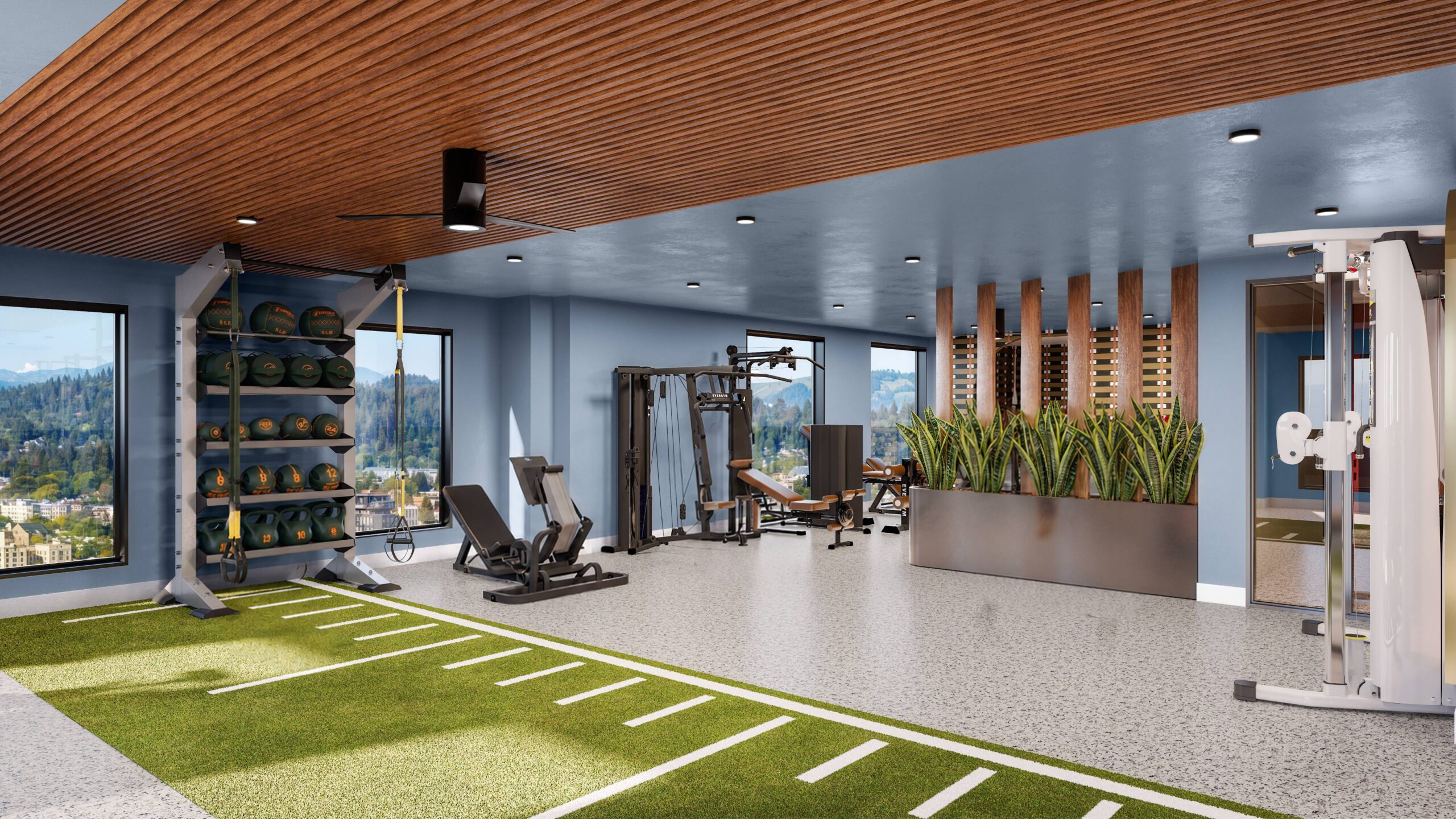 residential fitness center with athletic turf scaled