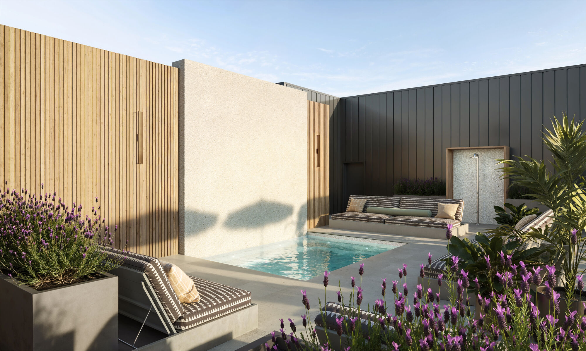 Hot tub rendering at Alder student apartments